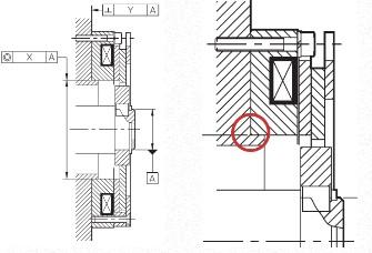 Diagram with connected parts showing centering location