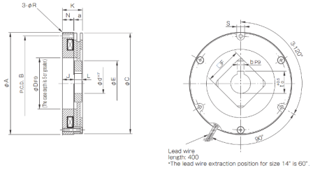 A product measurement diagram for BXR square hub spring actuated brakes