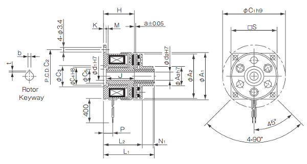 A product measurement diagram for the 102 model electromagnetic micro-clutch with a type-15 armature