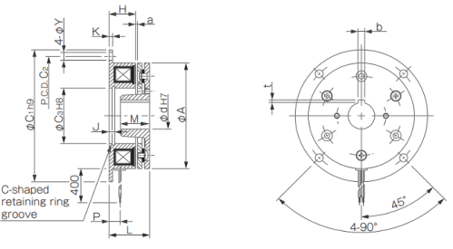 A product measurement diagram for 111 model spring actuated brakes with a type-12 armature