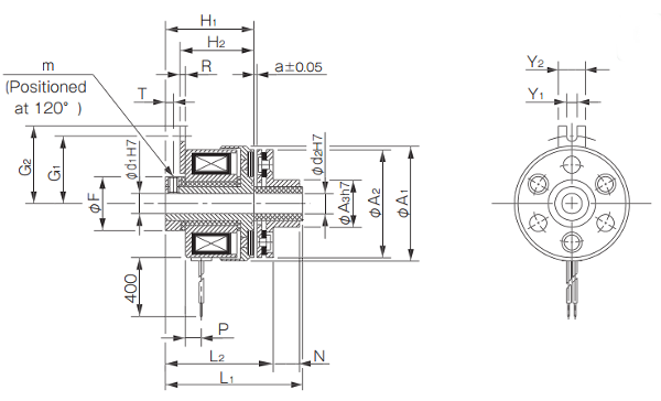 A product measurement diagram for the 102 model micro-clutch with a type-35 armature