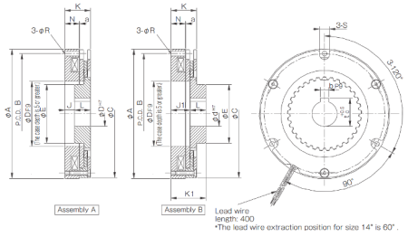 A product measurement diagram for BXR spline hub spring actuated brakes