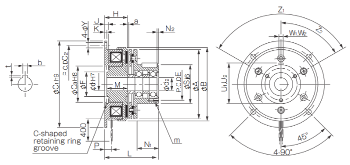 A product measurement diagram for 101 model electrically actuated clutches with a 15 armature