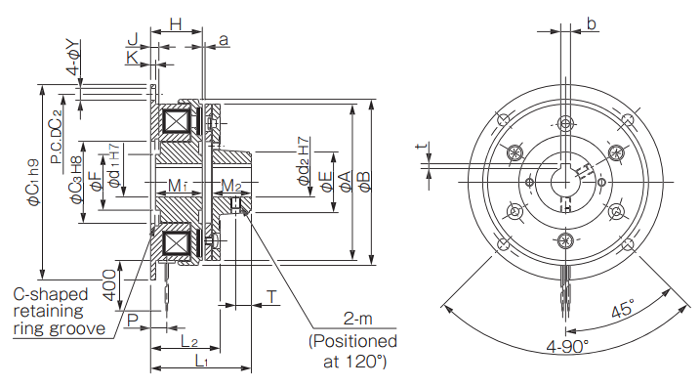 A product measurement diagram for 101 model electrically actuated clutches with a 11 armature