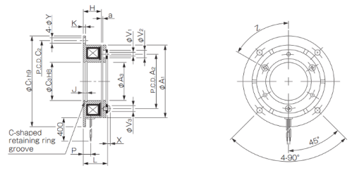 Product measurement diagram for 111 model spring actuated brakes with a type-13 armature