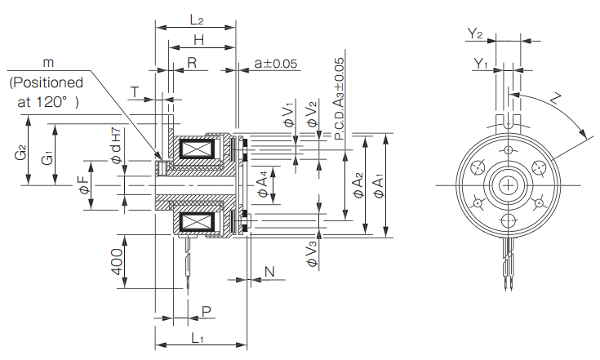 A product measurement diagram for the 102 model micro-clutch with a type-33 armature